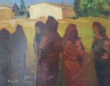 Dipinto Dino Pelagatti "In Campagna" 40x50 Olio Su Legno