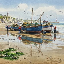 Barca sulla spiaggia XIII di Carlos Casamayor stampa fine art pesca paesaggio marino 18x18