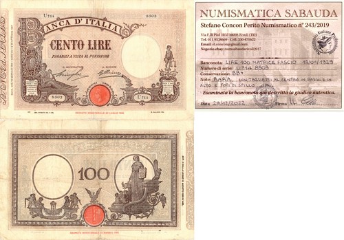Italia regno 100 lire - italia,, 1929