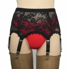 Allacki Cintura Giarrettiera Pizzo Floreale Nera 6 Cinghie Reggicalze Lingerie Trasparente