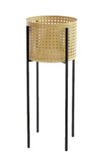 VASO PORTA PIANTA TONDO METALLO VIMINI ALZATA FIORI DESIGN PIANTANA NERO 60*21cm