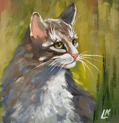 Gatto dipinto olio cartone - dipinto, su