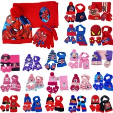 Set invernale bambini ragazzi ragazze cappello berretto sciarpa guanti uomo ragno Elsa età 3-8 anni