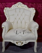 Sedia Poltrona Germany Trono Barocco avorio e oro ecopelle champagne AL4227