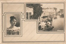 VENEZIA Canale del Pontelungo vedutine costume veneziano abito d'epoca Cartolina