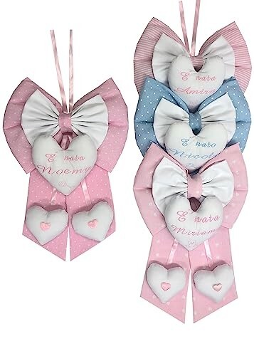 Fiocco nascita rosa con nome - nascita,
