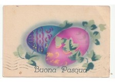 uova pasquali decorate rami di edera antica cartolina auguri di Buona Pasqua