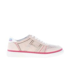 HOGAN scarpe donna Sneaker H508 in camoscio rosa cipria con impunture colorate