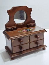 Cofanetto portagioie vintage a mobile antico in miniatura di legno con specchio