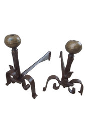 ANTICHI ALARI DEL 700/800 FERRO BATTUTO E OTTONE 49CM L