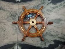 Timone Da Barca Nautico In Legno E Ottone Pirata 18" Decorazione
