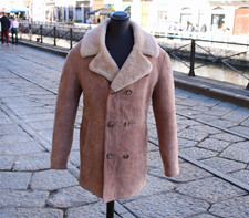 Cappotto Pelle Montone Beige Vintage Anni '70 – Pelliccia Shearling uomo tg 2XL