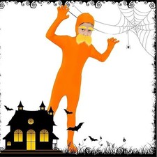 Costume Spandex Adulto Bambini Arancione Corpo Completo Invisibile Morph Suit Festa Libro Settimana