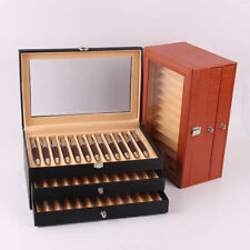 36 Slots Wood Leather Fountain Pen Display Case Holder Storage Collector Box