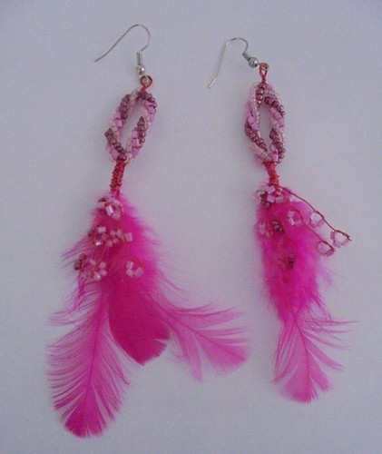 Orecchini con perline piume - con,
