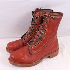 Stivali stringati HERMAN US9 in pelle rossa made in USA vintage 27 cm