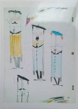 Pino PASCALI  TM su carta 27x20.5 '60 autentica su foto Lodolo "Omini francesi"