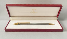 Penna A Sfera Must De Cartier Santos Acciaio Oro Con Clip E Custodia Eccelente