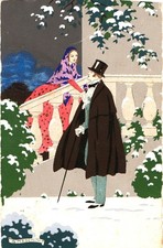 Giovanno MESCHINI - Art Deco - pochoir 1930 dipintaa mano viaggiata in busta