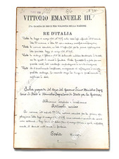 Autografi di Vittorio Emanuele III Re d’Italia e Mussolini su Regio Decreto 1926