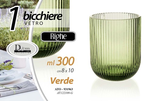 Bicchiere vetro verde righe - vetro,