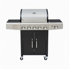 Barbecue gas professionale da 19 KW 6 bruciatori in acciaio inox con ruote nero