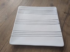 Caligaris Oggetti Avorio con Strisce Nere Piatto Quadrato Grande 36,5 cm