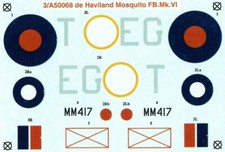 DE HAVILLAND MOSQUITO FB Mk. VI 1/72 DECALS DA KIT AIRFIX