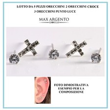 5 PEZZI ORECCHINI IN ARGENTO 925 CROCE E PUNTO LUCE