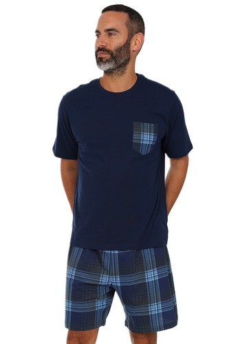 Pigiama corto uomo check - , blu
