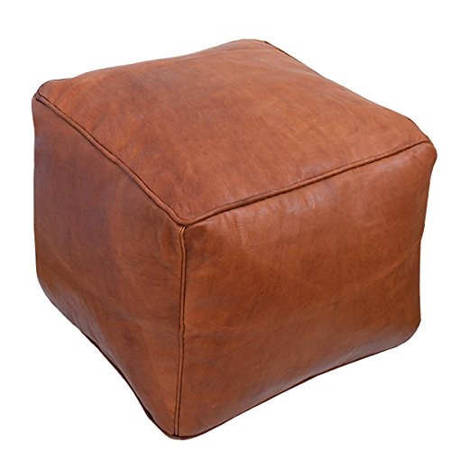 Moroccan square leather pouf - leather,