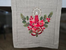 Runner natalizio ricamato a mano in canapa di lino 37 x 180 cm corsia natale