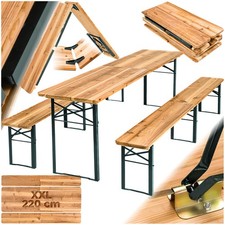 Set tenda birra festa tavolo pieghevole 219 cm 3 pezzi panche richiudibili legno