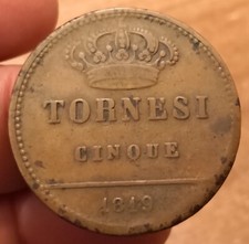 5 Tornesi 1819, Regno Due Sicilie Ferdinando I, Rara, qBB/BB, Rif. 3698