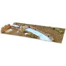 Base in Legno per Presepe Ambientazioni Rustiche con Lago e Fiume 76x40 cm Per