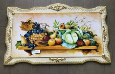 QUADRO CON FRUTTA CORNICE IN LEGNO AVORIO E FOGLIA ORO