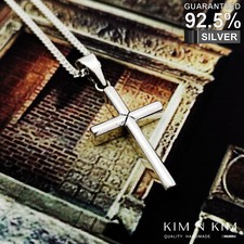 Incisione Gratis - Collana con ciondolo croce spessa liscia in argento sterling 925✔️solida