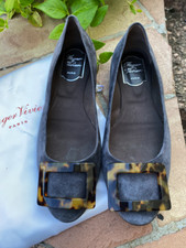 ?Ballerine Roger Vivier pelle camoscio grigio fibbia tartaruga 37  con dustbag