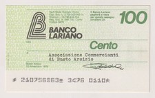 Miniassegni  BANCO LARIANO - 100 lire Busto Arsizio 10.11.76 Rif. BLAR 1