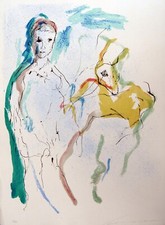 Ernesto Treccani DONNA  CON CERVO litografia 70x50 N FACCINCANI CASCELLA GONZAGA