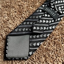 Bergamo New York Men Geometric Office People Silk Black White Neck Tie “Unique”