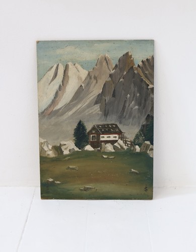 Dipinto olio vintage montagne