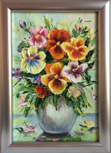 Fiori olio tela dipinto - su,