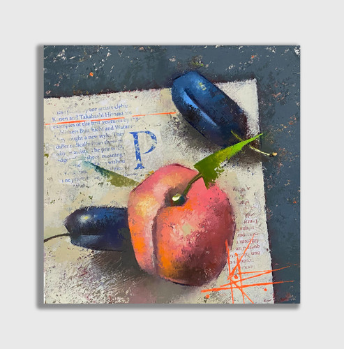 Dipinto olio prugne - , pittore