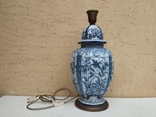 ANTICA XVIII-XIX sec LAMPADA DA TAVOLO CERAMICA BIANCO-BLU DELFT DELFTS FUNZIONA