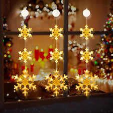Luci Di Natale Con Fiocchi Di Neve, 3 Pezzi Tenda Luci Natalizie a Batteria, Bia