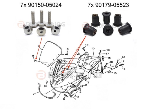 Kit bulloni parabrezza - , e