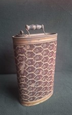 Antico SCALDALETTO Francese VINTAGE IN RAME Scaldino Anni 30 con Panno Ricamato