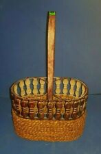 680-PORTA VASI FIORIERA DUE POSTI IN VIMINI E METALLO VINTAGE ANNI '70 '80