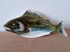 Pesce Ceramica Barbotine Ciotola Piatto Appendere Maiolica Antico Vintage 